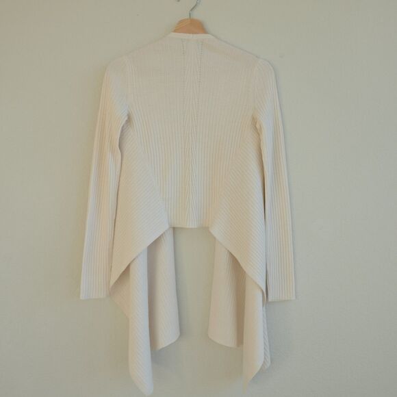 Athleta Solstice Wrap Merino Wool Ribbed Knit Waterfall Cardigan White Sz XXS - Picture 5 of 9